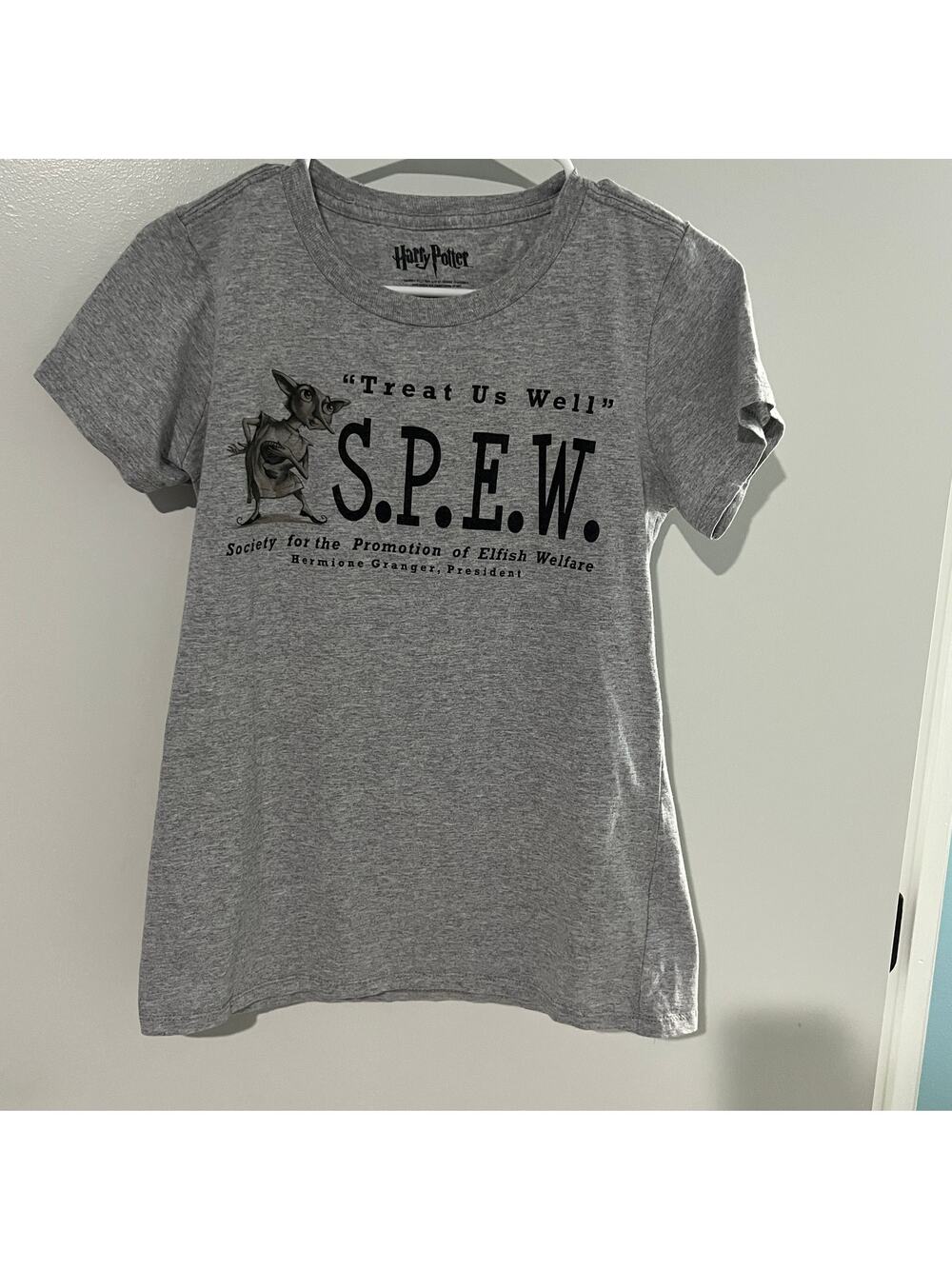 Harry Potter S.P.E.W. Dobby Graphic T Shirt Gray Women's Large Hermione Granger